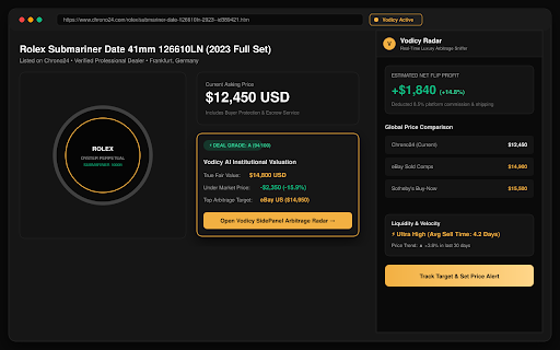 Vodicy Luxury Radar - Deal Sniffer :: Real-time fair market valuation, deal scoring, and arbitrage radar for luxury watch and designer handbag marketplaces.