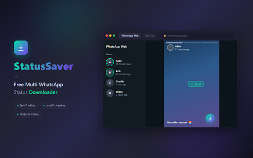StatusSaver - Free Multi WhatsApp Status Downloader :: Scan and download WhatsApp Web status photos and videos with one click. Fully local processing, no tracking.
