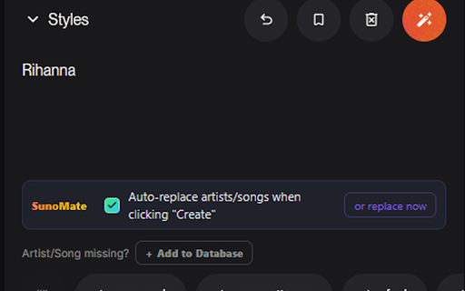 SunoMate :: Converts any Artist/Song name into a detailed prompt inside Suno, and allows you to add your own presets for ultimate prompting