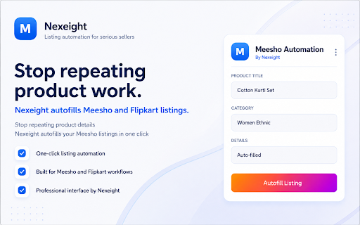 Meesho AI Listing Assistant :: Use AI-powered autofill to create product listings faster with less manual work.