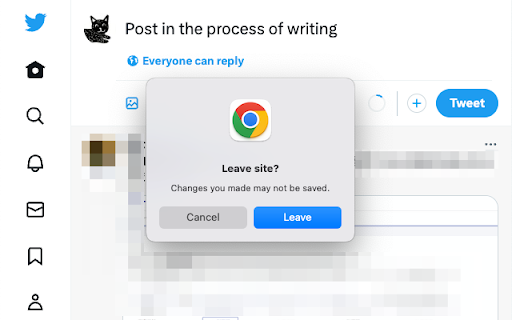 X(Twitter) Draft Saver :: Displays an alert dialog when you try to move a page in X(Twitter) while your post is still in progress