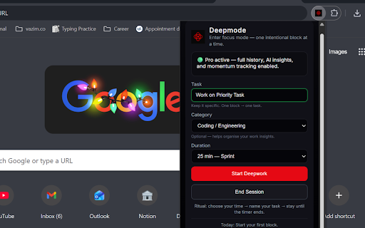 Deepmode :: Project-based deep work tracker for professionals. Block distractions, define one task and track where your focused time goes.