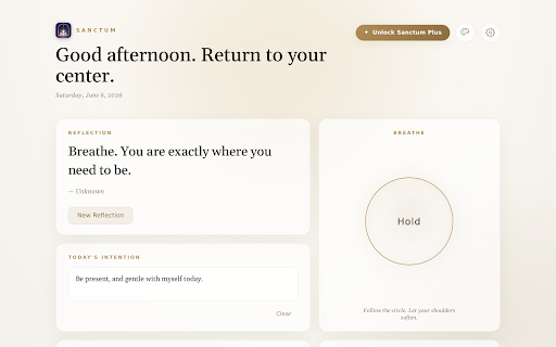 Sanctum — A Sacred New Tab :: A calm sacred new tab: daily reflections, guided breathing, journaling, intentions & a mantra counter. Private & local-only.