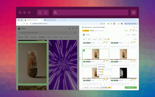 Image Harvest - Download Any Image from Any Webpage :: Batch download images. Multi-tab extract, similar detection, reverse image search, batch highlight, collections, color extract.
