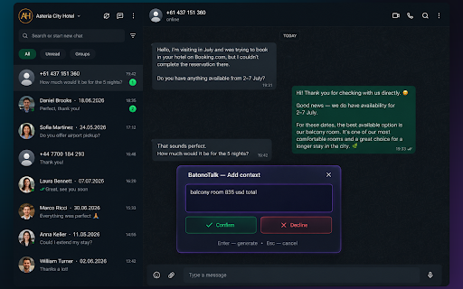 BatonoTalk :: AI reply assistant for hotel guest communication.