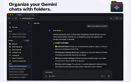 GemDirs: Gemini Folder Organizer :: Organise your Google Gemini chats into virtual folders.