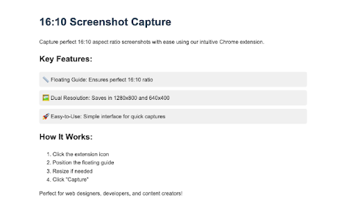 16:10 Screenshot Capture :: Capture 16:10 aspect ratio screenshots with a floating guide