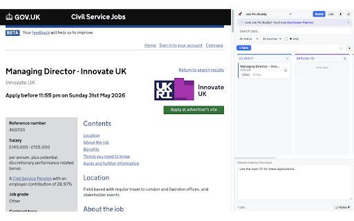 Browse & Pin Buddy :: Pin any page and track it on a local Kanban board. Switch templates (jobs, leads, candidates, properties) anytime. No account.