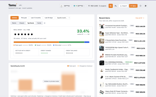 Temu+ Lite · Real Cost & Refund Tracker :: A clearer view of your Temu activity — spending, refunds, and savings.
