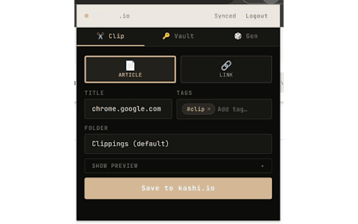 kashi.io — Vault & Web Clipper :: Clip any web page into a kashi.io note, and autofill passwords from your kashi.io vault.