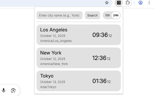 World Clocks :: Displays current time for selected cities with timezone support