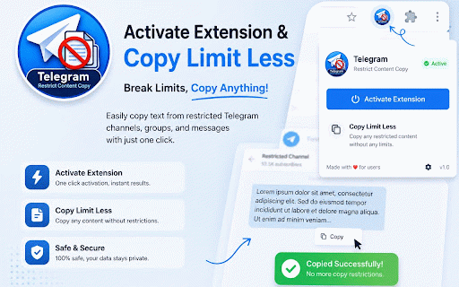 Telegram Restrict Content Copy :: Unlock copy protection on Telegram & any website. One-click toggle by Team Empire.