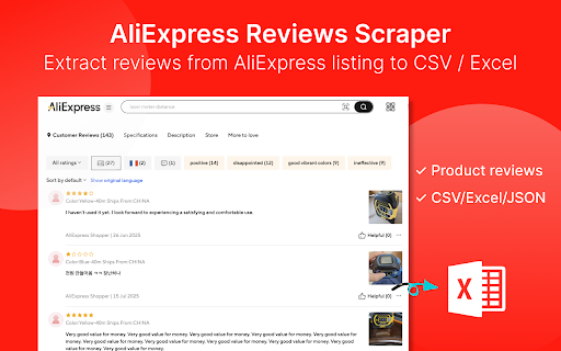 AliExpress Reviews Scraper - Extract Reviews from AliExpress™️ :: Extract & export AliExpress product reviews to CSV/Excel/JSON. Get ratings, comments, images & buyer info with one click!
