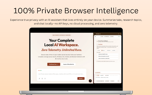 Privane Browser Intelligence :: 100% private, on-device AI browser assistant. Summarize, research, and chat using WebGPU — no data ever leaves your device.