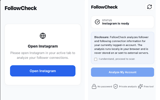 FollowCheck :: Analyze follower and following connections to discover mutuals and non-followers on Instagram.