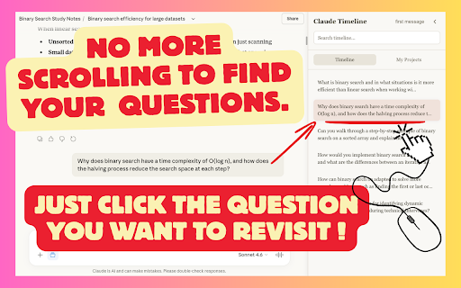 Claude Timeline :: Improve learning experience when using Claude with timeline and project navigation