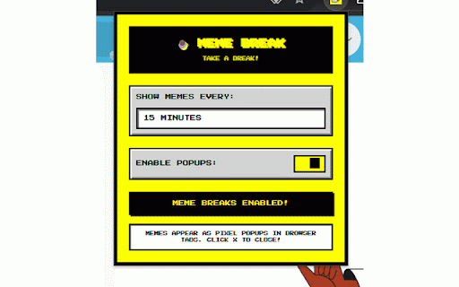 Meme Break :: Get fun meme popups at set intervals to take quick breaks while browsing. Stay entertained and refreshed!