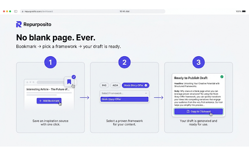 AI Social Media Generator - Repurposito :: AI social media post generator that repurposes any page or video into ready posts using proven creator templates.