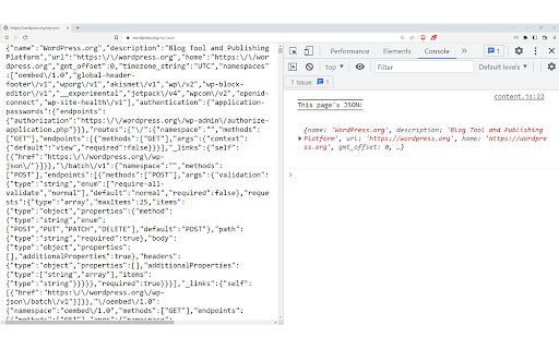 JSON to Console :: If a visited page is valid JSON, it will be logged to the console.