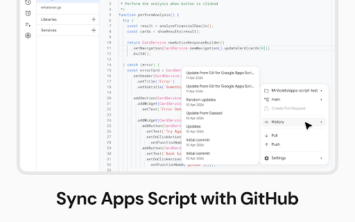 Git for Google Apps Script™ :: Push and pull Google Apps Script™ projects to GitHub directly from the editor.