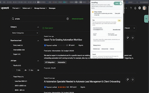 ScoutPing :: Monitor Upwork search result pages, filter noisy listings, and get browser or Telegram alerts while Chrome is running.