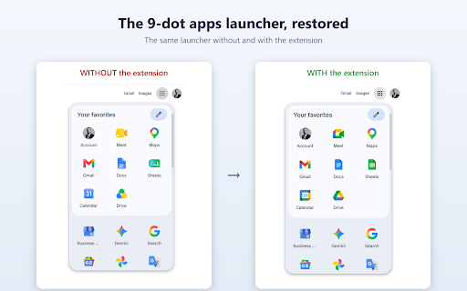 Old 2025 icons for Google™ Workspace :: Restores the pre-2026 icons (Gmail, Drive, Docs, Calendar and more) in browser tabs and the apps launcher.