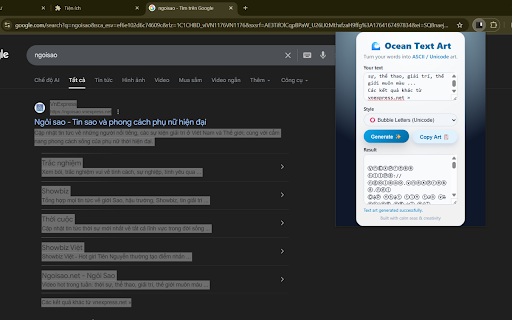 Ocean Text Art (ASCII / Unicode) :: Create cute ASCII and Unicode text art directly in a Chrome popup, with an ocean-blue interface.