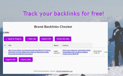 Brand Backlinks Checker :: A Chrome extension for monitoring backlinks with project management capabilities.