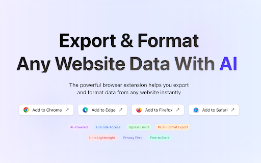 Exforma - Export and Format Any Website Data with AI :: Export posts, products, and contacts from social media, e-commerce, and chat apps—lightweight, private, for any website.