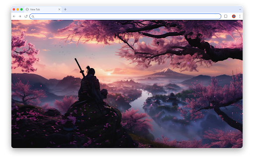 Samurai Mount Fuji Live Wallpaper - Cherry Blossom New Tab :: This samurai wallpaper captures a misty Japan valley in HD. Animated cherry blossom wallpaper for anime fans.