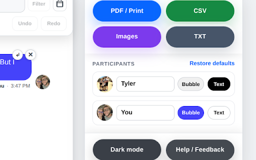 Facebook Messenger Export :: Export Messenger chats to PDF with customizable layout and visibility controls.