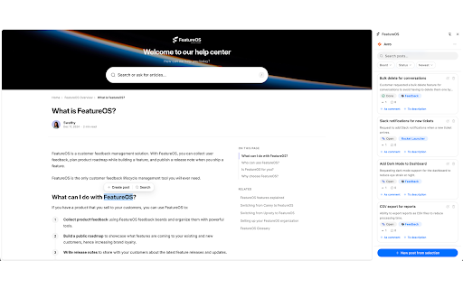 FeatureOS :: Capture feedback from any page and turn it into a FeatureOS post.