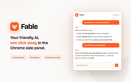 Claude Fable — AI Chatbot :: Try Claude Fable — a friendly ai chatbot in your Chrome side panel. Smart writing assistant and chatgpt alternative, always nearby.