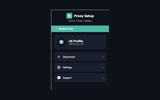 Proxy Setup - Proxy Manager & IP Changer :: Proxy Setup: Easy Proxy Switcher & Manager. Change IPs & Manage Profiles with privacy features for GPS, timezone, and WebRTC.