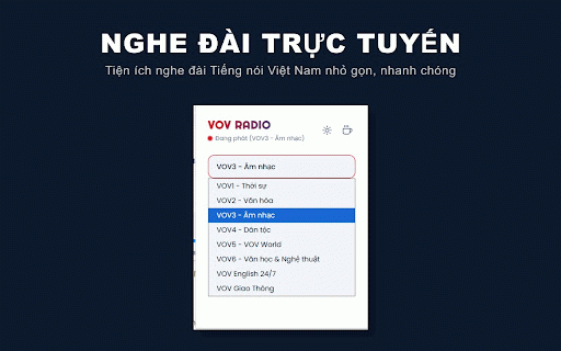 VOV Radio - Nghe Đài Tiếng nói Việt Nam :: Tiện ích nghe Đài Tiếng nói Việt Nam (VOV) trực tuyến nhanh chóng, tiện lợi với giao diện cực kỳ tối giản. Hỗ trợ chạy nền mượt mà.
