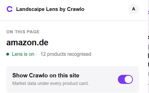 Landscaipe Lens by Crawlo :: Market data under every product card: status, market volume, prices and rankings from Crawlo.