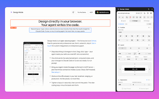 Design Mode :: Visual DOM editor for browsers — edit styles, add comments, and send changes to coding agents via MCP