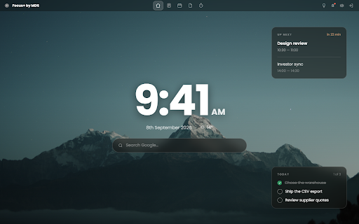 Focus+ by MDS :: Opens Focus+ in every new tab, and keeps your focus timer running after you close it.