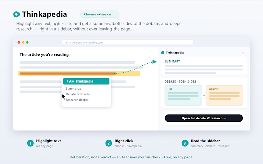 Free AI by Thinkapedia :: Free, private on-device AI chat — plus summarize any page and watch independent models debate it.