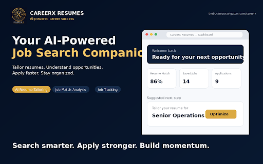 CareerX Resumes - Smart Resume & LinkedIn Career Toolkit :: Craft standout resumes with AI, sharpen your LinkedIn presence, and stay organized in your job search with CareerX Resumes.