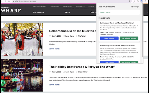 AddToCalendarAI :: Automatically extract events from web pages using AI and add them to your calendar with one click