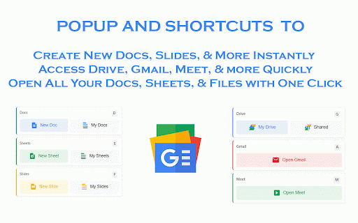 Google Workspace Quick Launcher: Instant Access & Create for Docs & More :: Quick access to create new Google Docs, Sheets, Presentations, Forms, or access Google Drive and other Google services