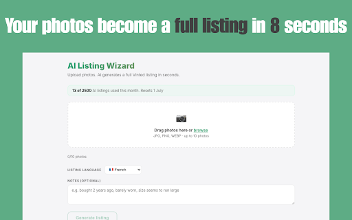 Listvore: AI Toolkit for Vinted Sellers :: List faster, know your best buyers, message smarter, track profit. AI-powered productivity tools for Vinted sellers.