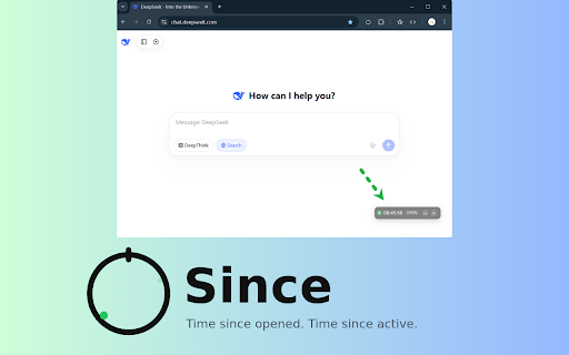 Since — On-Page Timer :: Time since opened. Time since active. Draggable on-page timer with Open/Idle modes and hover to show "Opened at".