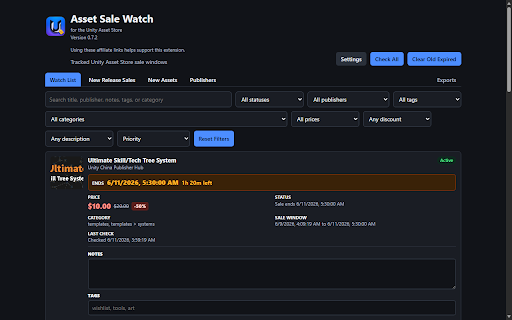 Asset Sale Watch - Unity Asset Store Deals :: Sale alerts and deal tracking for the Unity Asset Store. Watch assets and publishers, never miss a sale - 100% local.