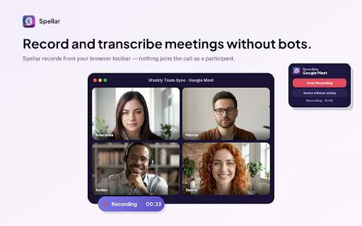 Spellar: AI Meeting Notetaker & Recorder :: Record your browser meetings with Spellar — no bot, no desktop app.
