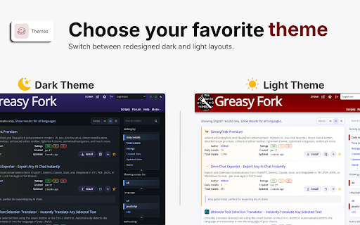 GreasyFork Premium :: Enhances Greasy Fork and Sleazy Fork with modern themes, favorites, script previews, editor tools, and improved navigation.