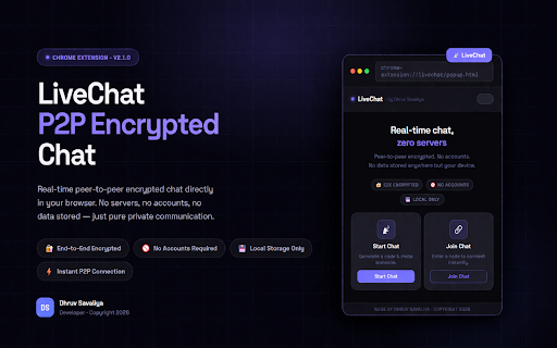 LiveChat — P2P Encrypted Chat :: Real-time peer-to-peer encrypted chat. No servers, no accounts. Made by Dhruv Savaliya.