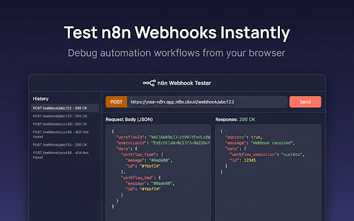 n8n Webhook Tester - Debug & Test n8n Automation Workflows :: Test & debug n8n webhook URLs and automation triggers. Send HTTP requests, import cURL, inspect responses. Free n8n tool.