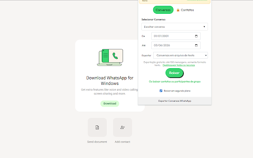 Exportar Conversas WhatsApp - Salvar Histórico :: Exporte conversas, contatos e grupos do WhatsApp Web. Baixe e salve seu histórico de mensagens em HTML, CSV ou texto.